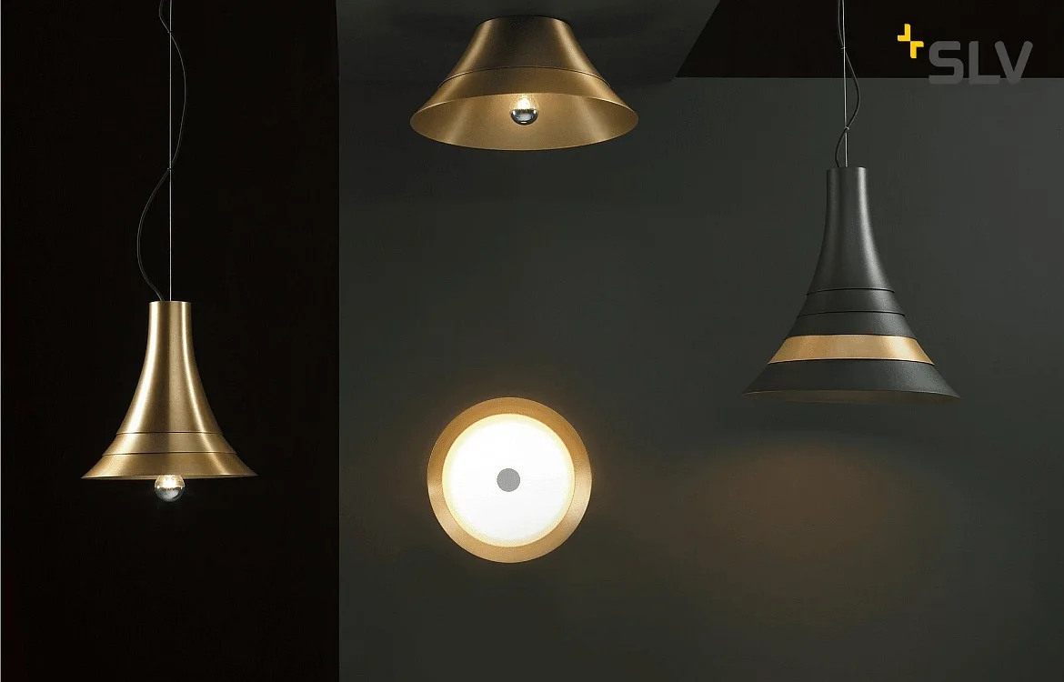 SLV Premium LED Pendant luminaire BATO 45 PD, Ø 45cm, 30W 2500K 1900lm 100°, TRIAC dimmable, black / brushed brass SLV Premium LED Pendant luminaire BATO 45 PD, Ø 45cm, 30W 2500K 1900lm 100°, TRIAC dimmable, black / brushed brass