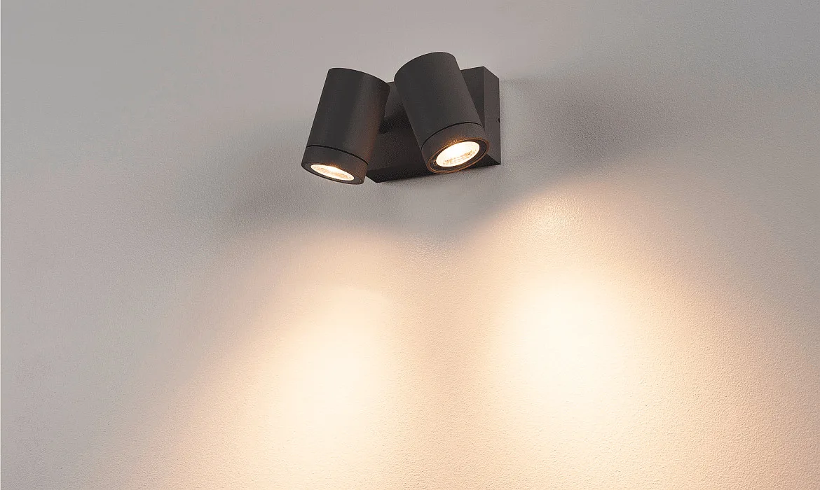 SLV LED Udendørsspot HELIA LED 2 Spot Væglampe, 2x8W LED, 38°, 3000K, IP55, antracit SLV LED Udendørsspot HELIA LED 2 Spot Væglampe, 2x8W LED, 38°, 3000K, IP55, antracit