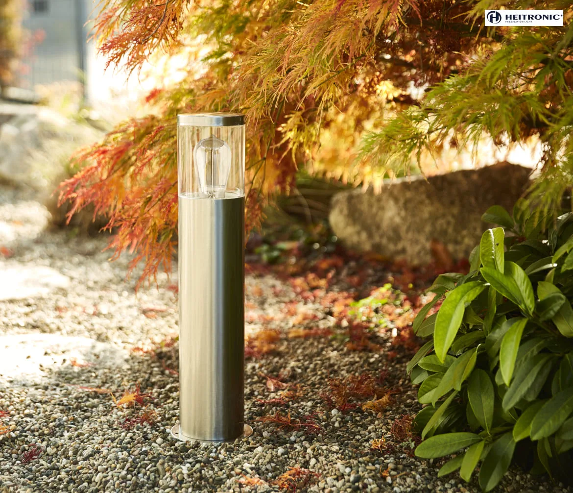 HEITRONIC Standerlampe NAXOS, 49cm, E27, IP44, rustfrit stål HEITRONIC Standerlampe NAXOS, 49cm, E27, IP44, rustfrit stål
