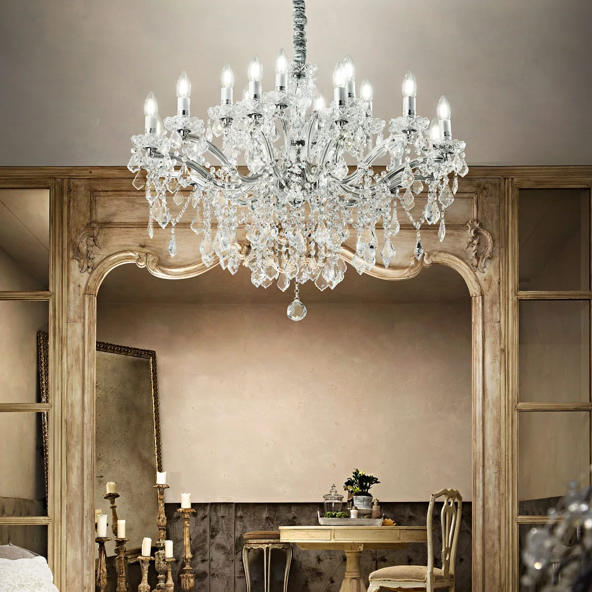 Ideal Lux Lysekrone FLORIAN SP18, 18-flammer, E14, chrom Ideal Lux Lysekrone FLORIAN SP18, 18-flammer, E14, chrom