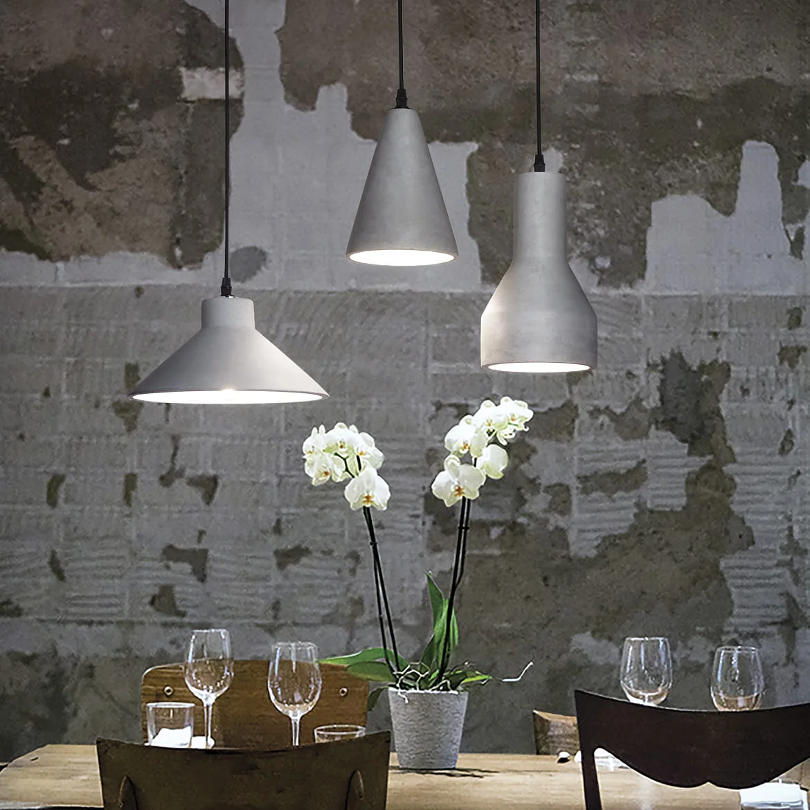 Ideal Lux Pendel OIL-6 E27 IP20, sort, beton grå Ideal Lux Pendel OIL-6 E27 IP20, sort, beton grå