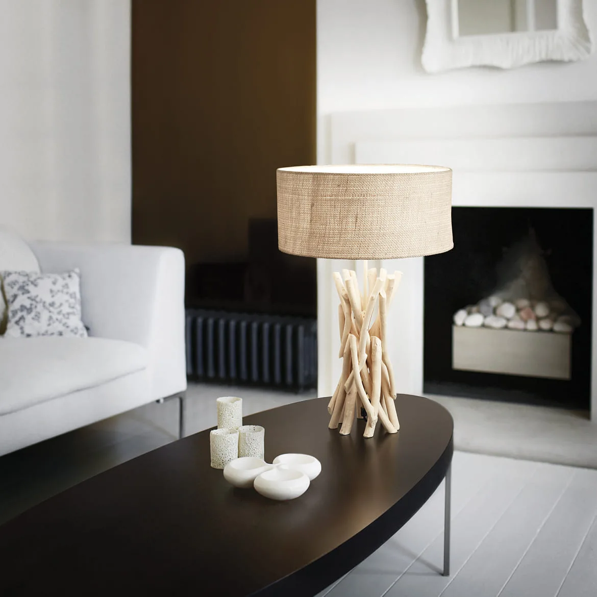 Ideal Lux Bordlampe DRIFTWOOD 1-flamme, med skærm E27 IP20, canvas, træ Ideal Lux Bordlampe DRIFTWOOD 1-flamme, med skærm E27 IP20, canvas, træ