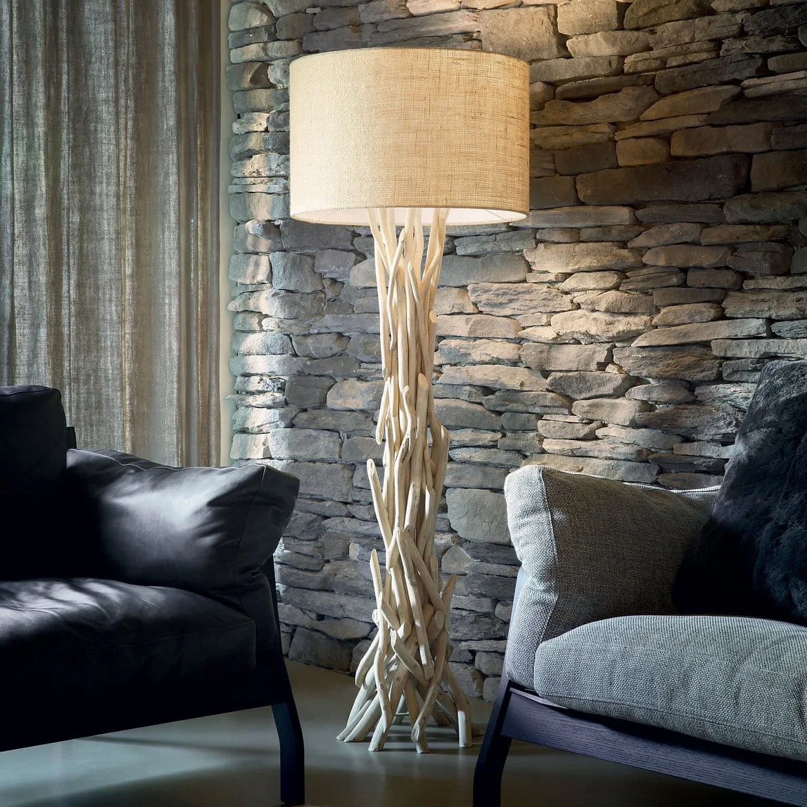 Ideal Lux Standerlampe DRIFTWOOD 1-flamme, med skærm E27 IP20, canvas, træ Ideal Lux Standerlampe DRIFTWOOD 1-flamme, med skærm E27 IP20, canvas, træ