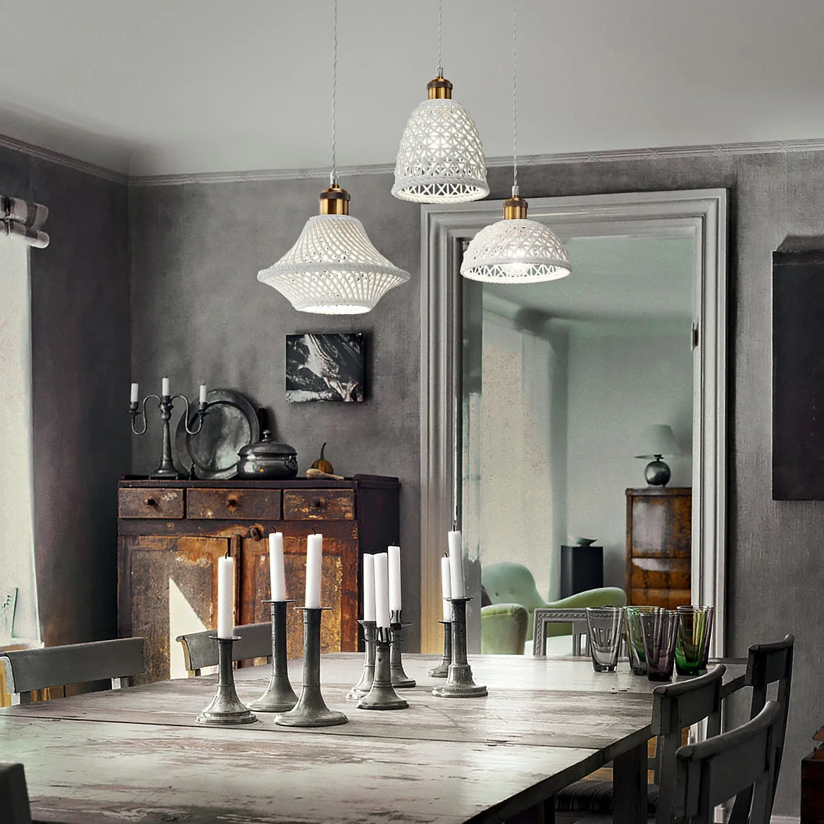 Ideal Lux Pendel LUGANO 3-flammer E27 IP20, hvid, bruneret Ideal Lux Pendel LUGANO 3-flammer E27 IP20, hvid, bruneret