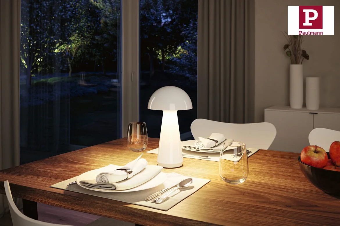 Paulmann Batteri bordlampe ONZO med USB tilslutning, med touch-dæmper IP44, blank, hvid dæmpbar Paulmann Batteri bordlampe ONZO med USB tilslutning, med touch-dæmper IP44, blank, hvid dæmpbar