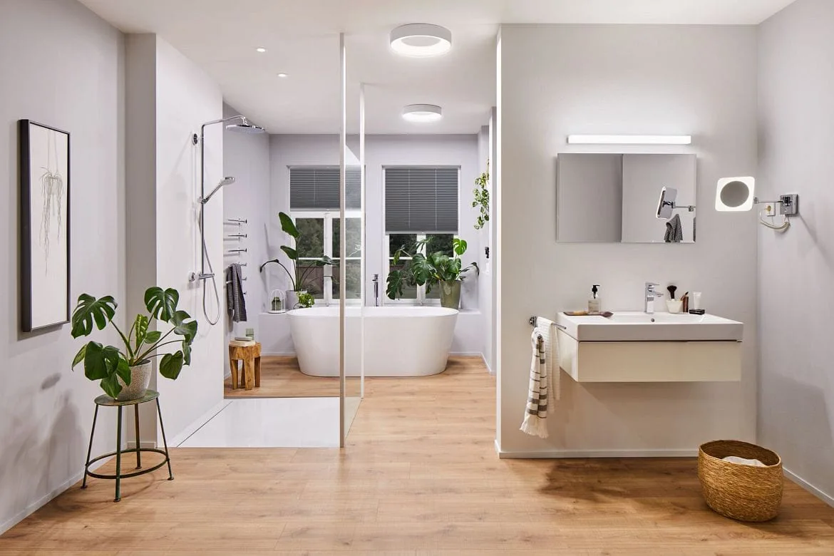 Paulmann mirror with lighting JORA LED square, with switch, with jointed arm, CCT Switch, with plug IP44, chrome, white Paulmann mirror with lighting JORA LED square, with switch, with jointed arm, CCT Switch, with plug IP44, chrome, white