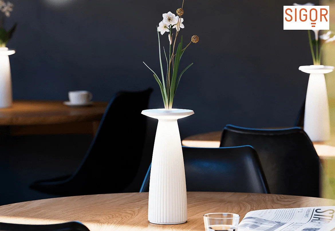 SIGOR Batteri bordlampe NUFLAIR CCT Switch, med touch-dæmper, perforeret IP54, snehvide dæmpbar SIGOR Batteri bordlampe NUFLAIR CCT Switch, med touch-dæmper, perforeret IP54, snehvide dæmpbar