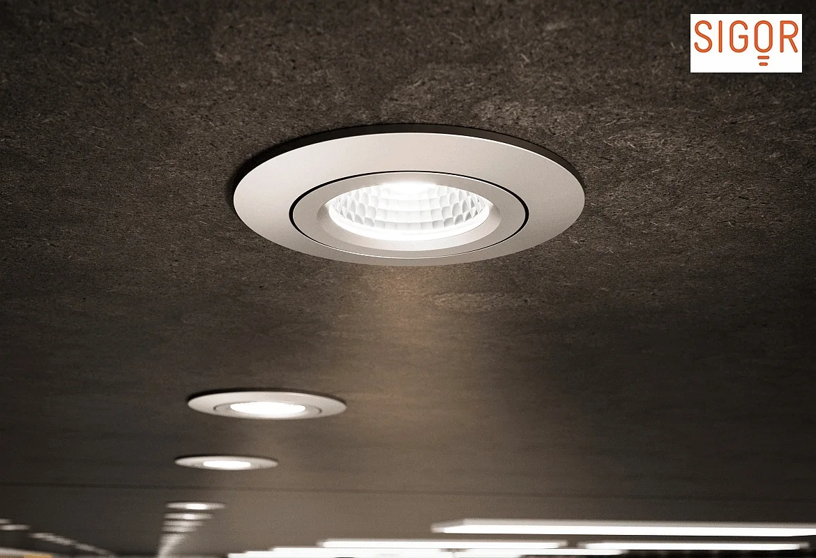 SIGOR Indbygningslampe DILED 68 svingbar, Dim-To-Warm IP30, hvid dæmpbar 6W 360lm 2100-2700K 36° 36° CRI 95 SIGOR Indbygningslampe DILED 68 svingbar, Dim-To-Warm IP30, hvid dæmpbar 6W 360lm 2100-2700K 36° 36° CRI 95
