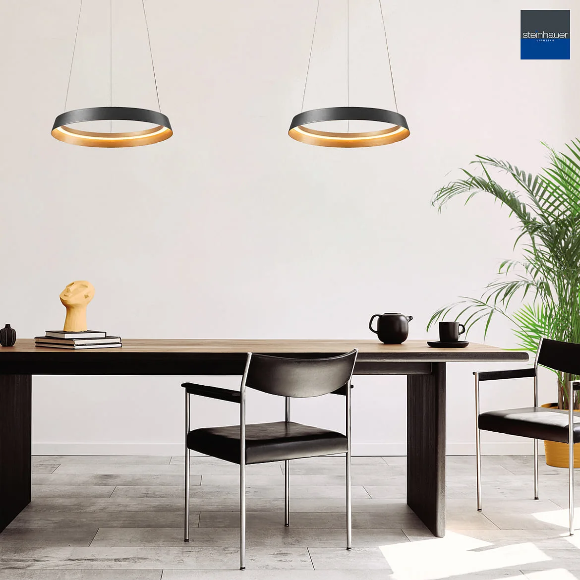 Steinhauer pendant luminaire RINGLUX IP20, black dimmable Steinhauer pendant luminaire RINGLUX IP20, black dimmable