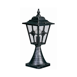 Pedestal luminaire Country style Cross brace Type No. 0532, height 55cm, IP23, E27, cast alu / cathedral glass clear, black