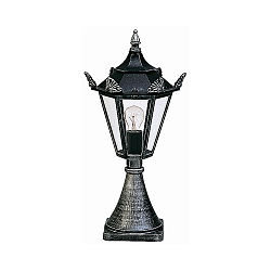 Sokkellampe Landstil Type nr. 0533, IP23, højde 60cm, E27 QA55 maks. 57W, Støbt aluminium / glas klar, sort/sølv