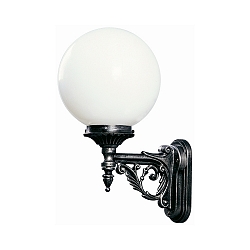 Udendørs Væglampe Type nr. 0609 med Kugle skærm Ø 25cm, IP44, E27 QA55 maks. 57W, Støbt aluminium, sort-sølv / Opalglas