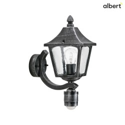 Outdoor Wall luminaire Country style square Type No. 1822 with motion sensor, IP44, E27, cast alu, hollow glass clear, black