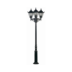 Mastlampe Landstil 3-flammer Type nr. 2049, højde 223cm, 3x E27 QA55 maks. 57W, Støbt aluminium / glas klar, sort-sølv