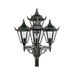 Mastlampe Landstil 4-flammer Type nr. 2056, højde 248cm, 4x E27 QA55 maks. 57W, Støbt aluminium / glas klar, sort-sølv