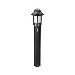 Pullertlampe Landstil Natvagt Type nr. 2025 med bev�gelsesdetektor, IP44, h�jde 90cm, E27, St�bt aluminium / Opal, sort