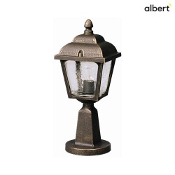 Pedestal luminaire Country style double dome square, Type No. 0536, 44cm, IP44, E27, cast alu, glass clear, brown brass