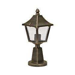 Sokkellampe Landstil firkantet Type nr. 0540, højde 45cm, IP44, E27, Støbt aluminium / Hult glas klar, brun-messing matt