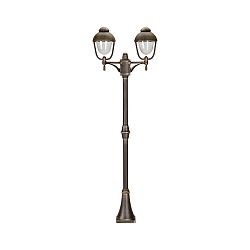 Mastlampe Landstil Dobbelt kuppel 2 Type nr. 2040, 2-flammer, 209cm, IP44, 2x E27, Støbt alu / Bobleglas, brun-messing