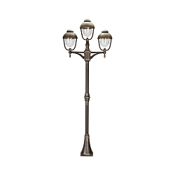Mastlampe Landstil Dobbelt kuppel 2 Type nr. 2041, 3-flammer, 209cm, IP44, 3x E27, Støbt alu / Bobleglas, brun-messing