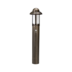 Pullertlampe Landstil Natvagt Type nr. 2025 med bev�gelsesdetektor, IP44, 90cm, E27, St�bt alu / Opal, brun-messing