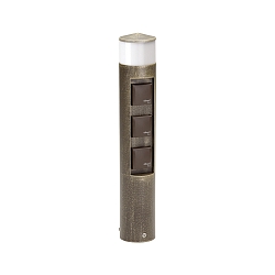 Udend�rs Sokkelkolonne Type nr. 2202, LED + 3 Schuko stikkontakter, IP44, 10W 3000K 900lm, uden Skiftefunktion, brun-messing