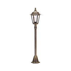Gulvlampe Landstil Type nr. 4142, h�jde 115cm, E27 QA55 maks.57W, St�bt aluminium / Katedralglas, brun-messing