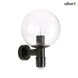 Udendørs Væglampe Type nr. 0639 med bevægelsesdetektor (Type nr. 0641), med glas Kugle Ø 25cm, E27, sort matt / Klar glas