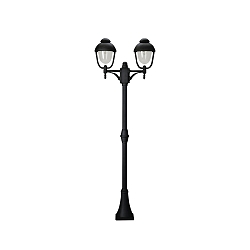 Mastlampe Landstil Dobbelt kuppel 2 Type nr. 2040, 2-flammer, højde 209cm, IP44, 2x E27, Støbt aluminium / Bobleglas, sort