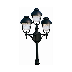 Mastlampe Landstil Dobbelt kuppel 2 Type nr. 2041, 3-flammer, højde 209cm, IP44, 3x E27, Støbt aluminium / Bobleglas, sort
