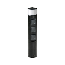Udend�rs Sokkelkolonne Type nr. 2202, LED + 3 Schuko stikkontakter, IP44, 10W 3000K 900lm, uden Skiftefunktion, sort matt