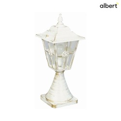 Pedestal luminaire Country style Cross brace Type No. 0532, 55cm, IP23, E27, cast alu / cathedral glass clear, white-gold