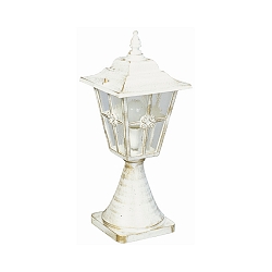 Pedestal luminaire Country style Cross brace Type No. 0532, 55cm, IP23, E27, cast alu / cathedral glass clear, white-gold