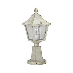 Sokkellampe Landstil firkantet Type nr. 0540, højde 45cm, IP44, E27, Støbt aluminium / Hult glas klar, hvid-guld