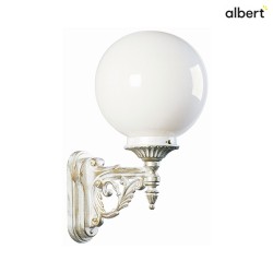 Outdoor Wall luminaire Type No. 0609 with ball shade  25cm, IP44, E27 QA55 max. 57W, cast alu, white-gold / opal glass
