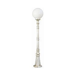 Path light Type No. 2014 with ball shade Ø 25cm, IP44, height 134cm, E27 QA55 max. 57W, cast alu / opal glass, white-gold