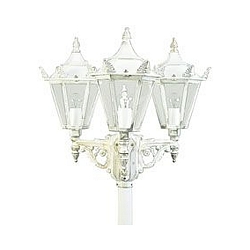 Mastlampe Landstil 3-flammer Type nr. 2049, højde 223cm, 3x E27 QA55 maks. 57W, Støbt aluminium / glas klar, hvid-guld