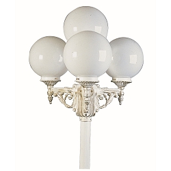 Outdoor Mast light 4 flames Type No. 2051 with ball Ø 25cm, IP44, height 233cm, 3x E27, cast alu / opal glass, white-gold
