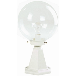 Sokkellampe Type nr. 0501, højde 43.5cm / Kugle-Ø 25cm, E27 QA55 maks. 57W, Støbt aluminium / Bobleglas klar, hvid