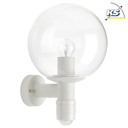Outdoor Wall luminaire Type No. 0639 with motion sensor (Type No. 0641), with glass ball  25cm, E27, white / clear glass