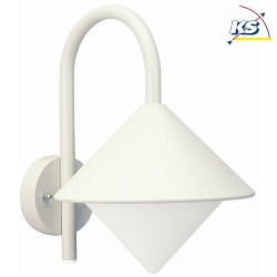 Outdoor Wall luminaire Type No. 0645 with bow arm, IP44, E27 QA55 max. 57W, cast alu / opal glass, white