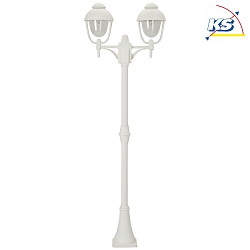 Mast light Country style double dome 2 Type No. 2040, 2 flames, height 209cm, IP44, 2x E27, cast alu / bubble glass, white