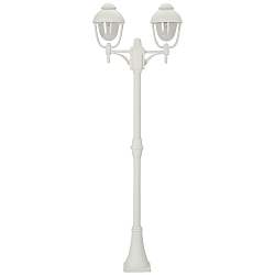 Mastlampe Landstil Dobbelt kuppel 2 Type nr. 2040, 2-flammer, højde 209cm, IP44, 2x E27, Støbt aluminium / Bobleglas, hvid