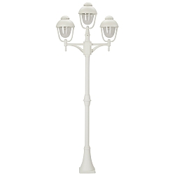 Mastlampe Landstil Dobbelt kuppel 2 Type nr. 2041, 3-flammer, højde 209cm, IP44, 3x E27, Støbt aluminium / Bobleglas, hvid