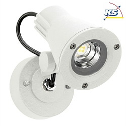 LED Outdoor Wall spot Type No. 2353, IP54, 230V AC/DC, 8W 3000K 800lm 30, rotatable and swivleing, cable, white matt