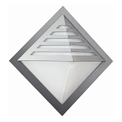 Udendørs Væglampe Type nr. 0220, Pyramide med tagblende, IP44, 34.5 x 34.5cm, E27 QA55 maks. 57W, rustfrit stål / Opalglas