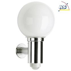 Outdoor Wall luminaire with motion detector + ball shade  20cm (Type No. 0224), IP44, E27 QA55 max. 57W, stainless steel
