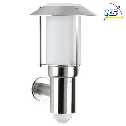 Outdoor Wall luminaire Type No. 0238, with motion detector + Pagoda roof, IP44, E27 QA55 max. 57W, stainless steel