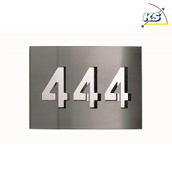 House number (individually engraved) with backed mirror sheet mounting plate, stainless steel, 3 digits, 20 x 28 x 3.5cm