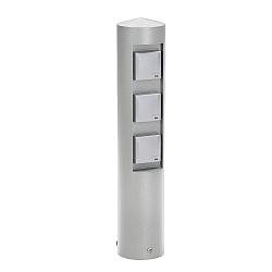 Udend�rs Sokkelkolonne Type nr. 2102, 3-vejs, IP44, uden Skiftefunktion, St�bt aluminium, rustfrit st�l matt